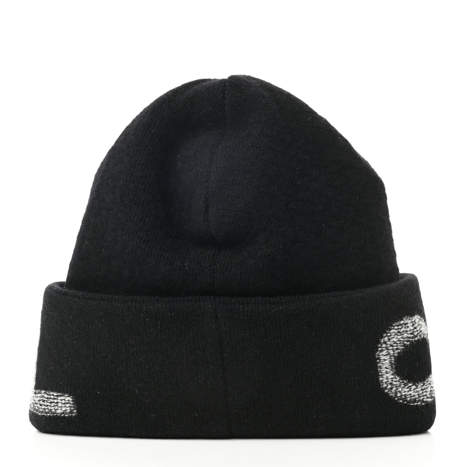 Chanel Wool Cashmere Logo Beanie Hat Black Light Grey 3 of 4