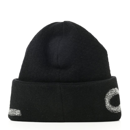 Chanel Wool Cashmere Logo Beanie Hat Black Light Grey 3 of 4