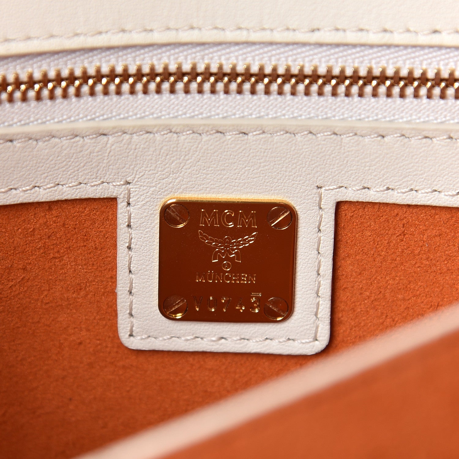 MCM Visetos Calfskin Small Patricia Crossbody Bag Cognac White 6 of 14