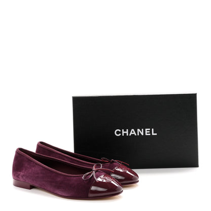 Chanel Suede Patent Calfskin Cap Toe CC Ballerina Flats 40 Burgundy 10 of 10
