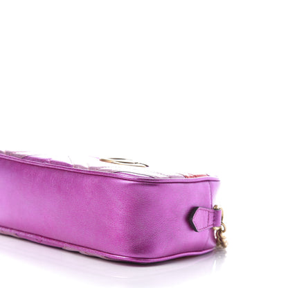 Gucci Laminated Nappa Matelasse Small GG Marmont Chain Shoulder Bag Fuxia Rosso Rosa 7 of 11