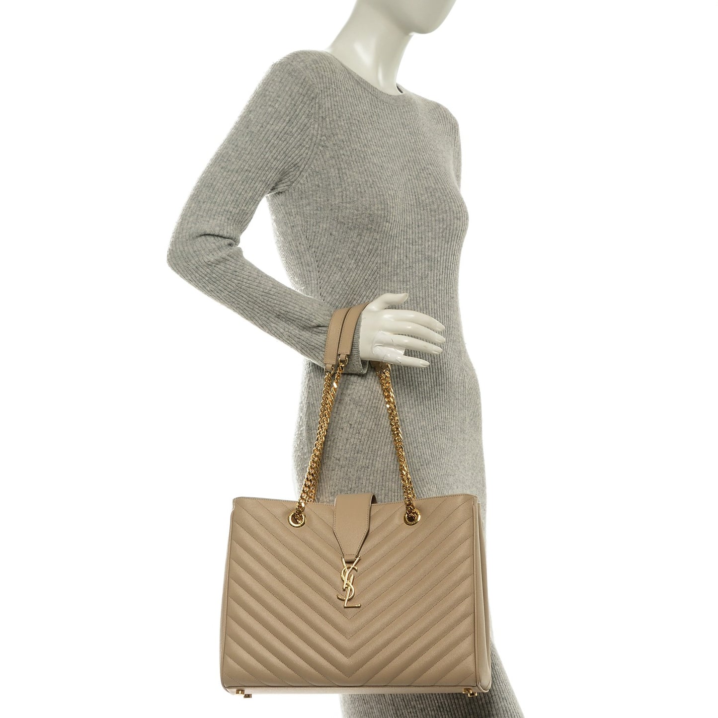 Grain De Poudre Matelasse Chevron Monogram Shopping Bag Nude Powder