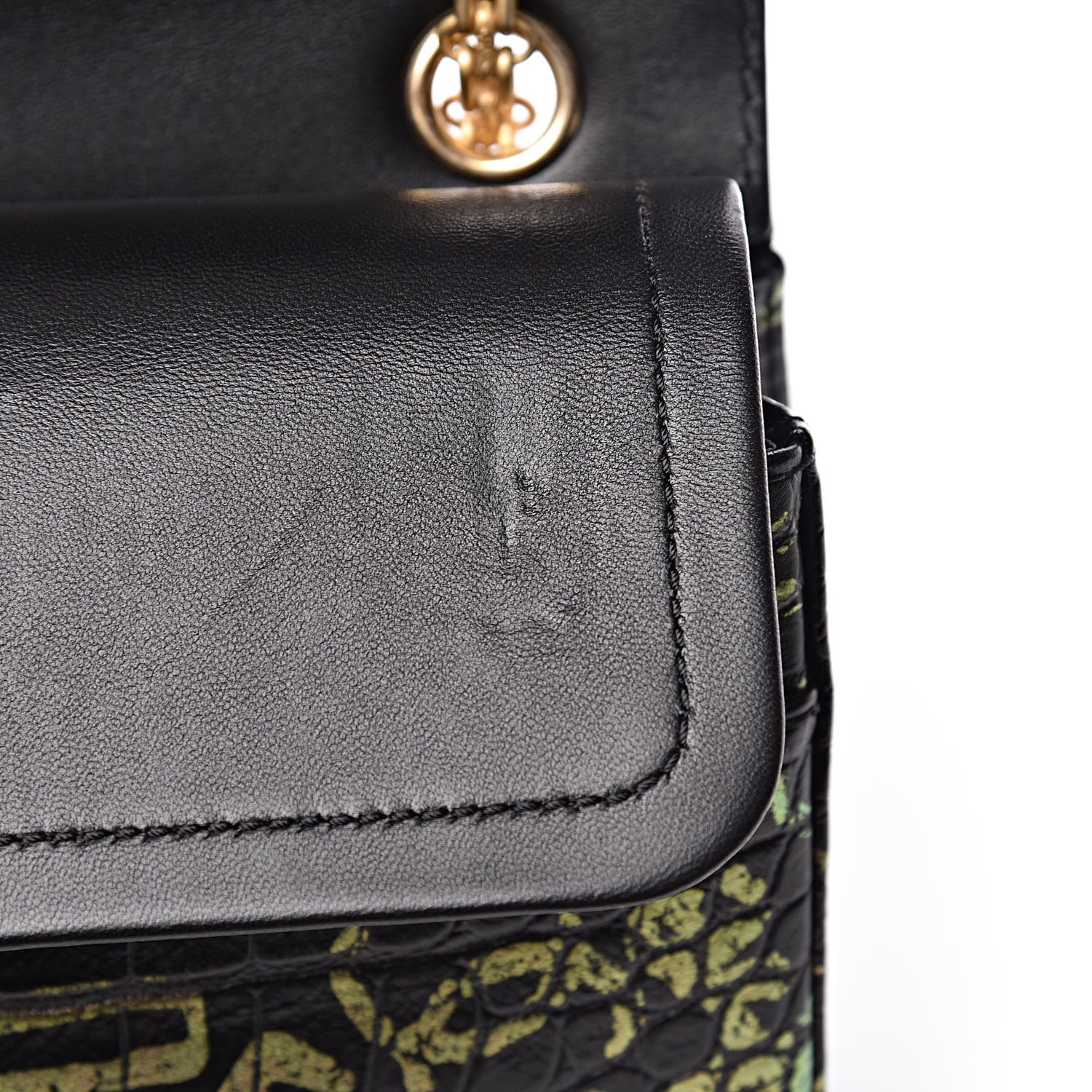 Chanel Calfskin Crocodile Embossed Graffiti 2.55 Cocodile Reissue 225 Flap Black Pink 11 of 13