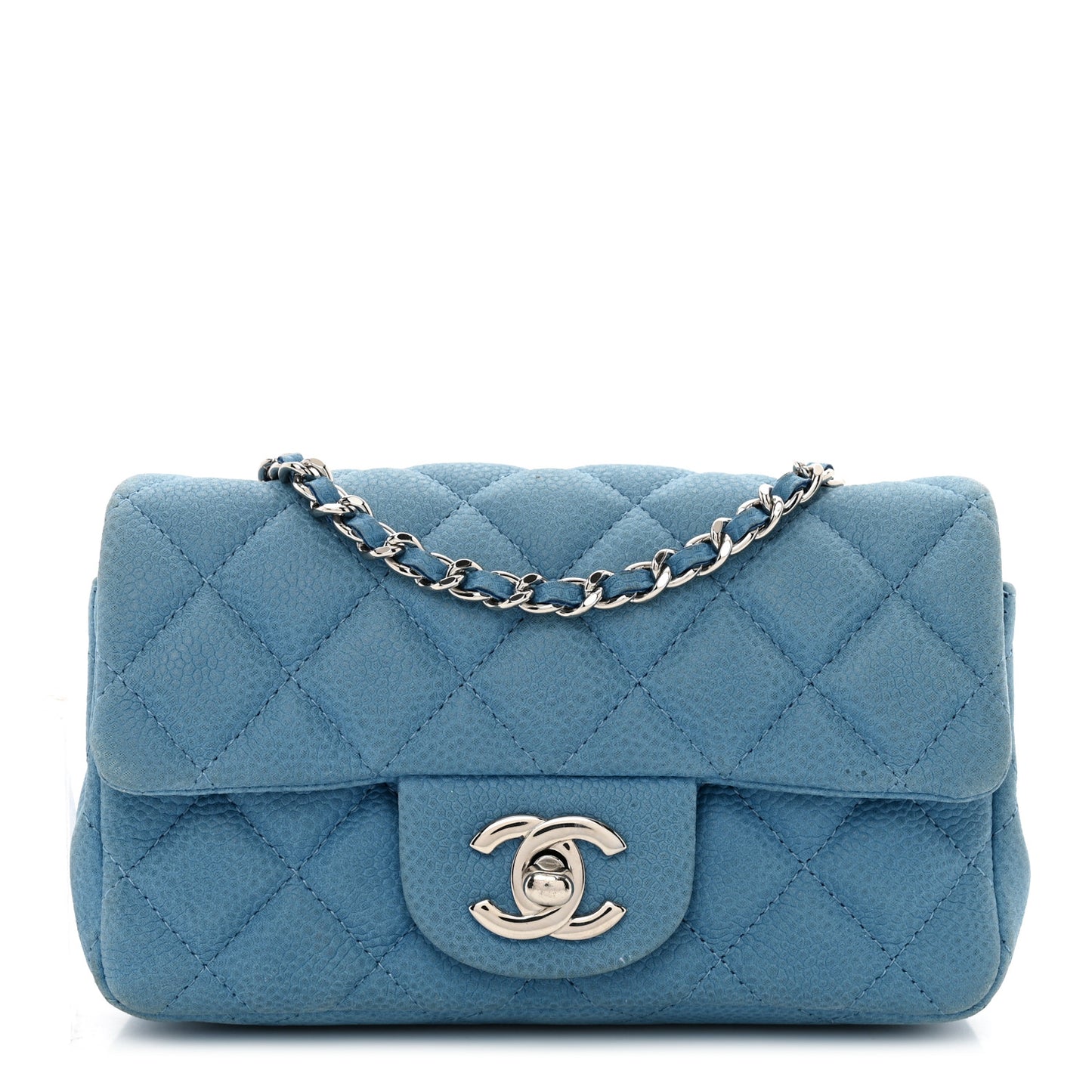 Iridescent Caviar Quilted Extra Mini Flap Light Blue