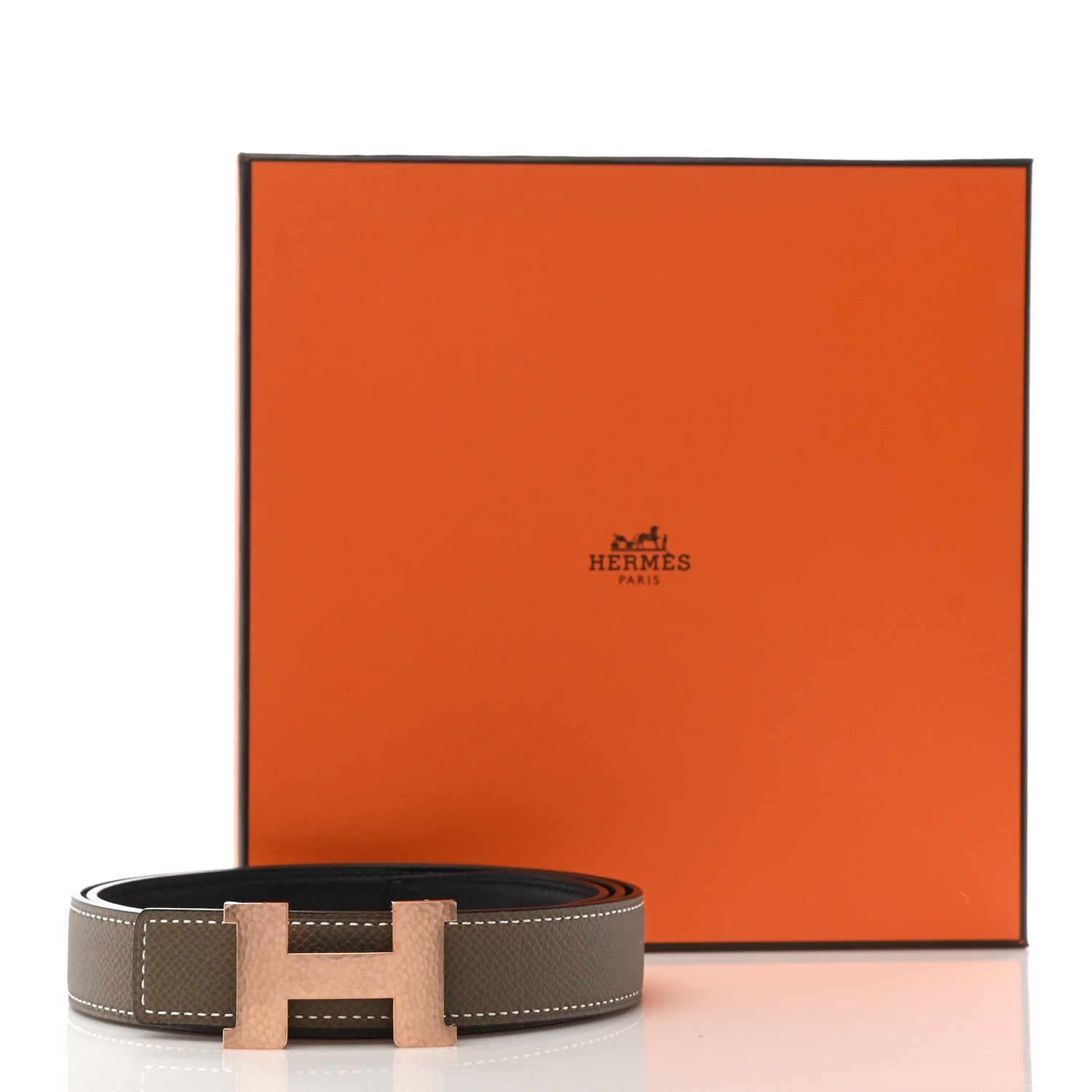 Hermes Swift Epsom 32mm Martelee Constance H Belt 85 Black Etoupe 8 of 8