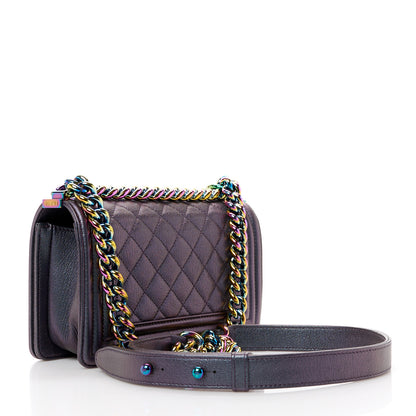 Chanel Iridescent Goatskin Quilted Small Boy Flap Purple 3 of 13