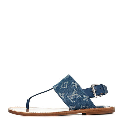 Louis Vuitton Monogram Denim Starboard Flat Thong Sandal 37 Blue 1 of 8