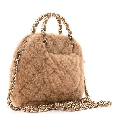 Chanel Shearling Quilted Shiny Coco Clutch With Chain Dark Beige 3 of 13
