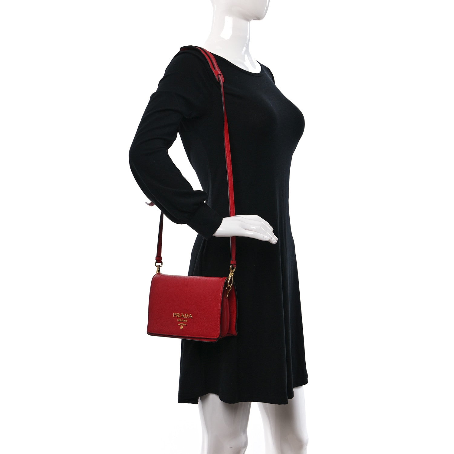 Prada Vitello Daino Flap Crossbody Red 2 of 15