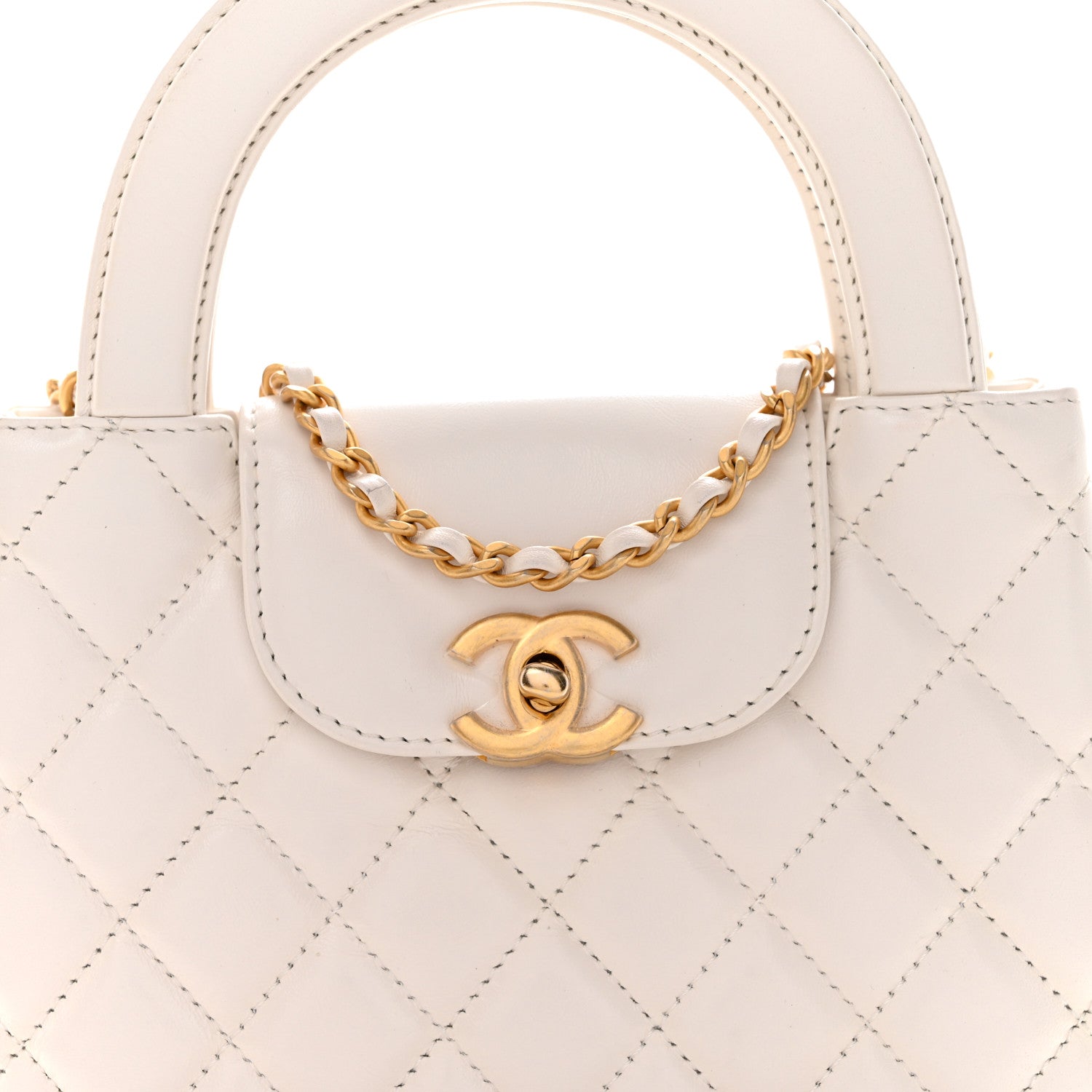 Chanel Shiny Aged Calfskin Quilted Nano Kelly Shopper White 8 of 13