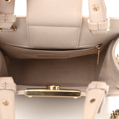 Chanel Grained Calfskin Stitched Small Label Click Shopper Tote Light Beige 5 of 12