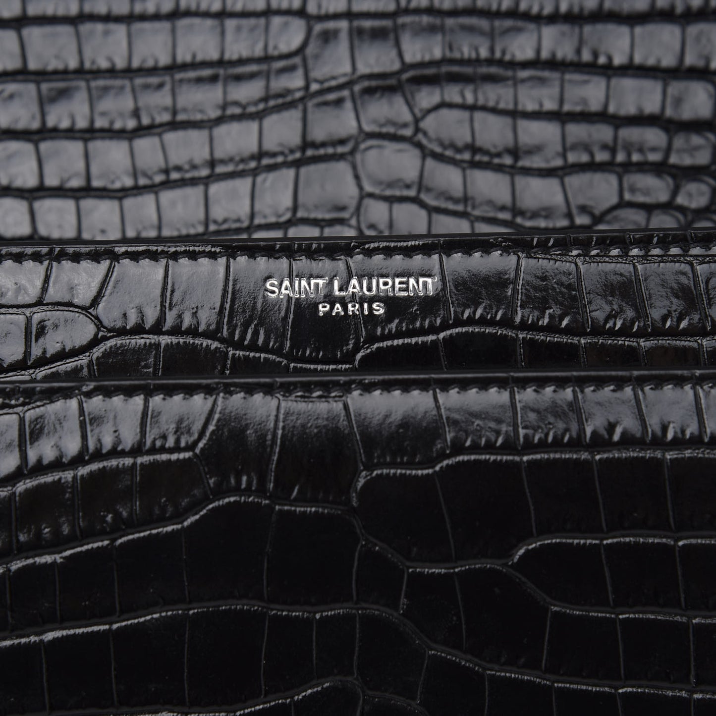 Calfskin Crocodile Embossed Medium Monogram Sunset Black