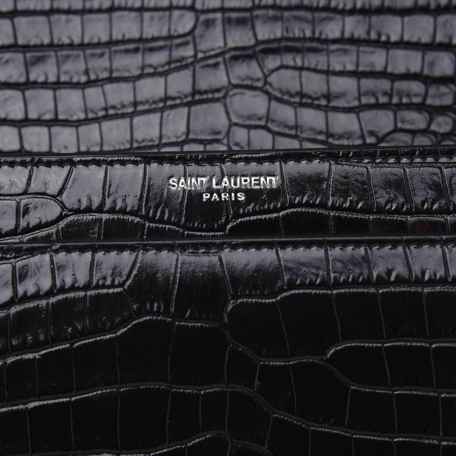 Saint Laurent Calfskin Crocodile Embossed Medium Monogram Sunset Black 9 of 9