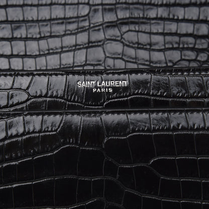 Saint Laurent Calfskin Crocodile Embossed Medium Monogram Sunset Black 9 of 9