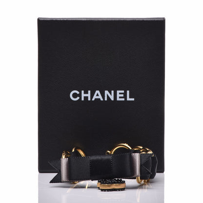Chanel Bead Satin Chain Link CC Bracelet Black Gold 5 of 5
