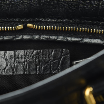 Alexander McQueen Calfskin Crocodile Embossed Small Skull Padlock Zip Around Tote Black 7 of 11