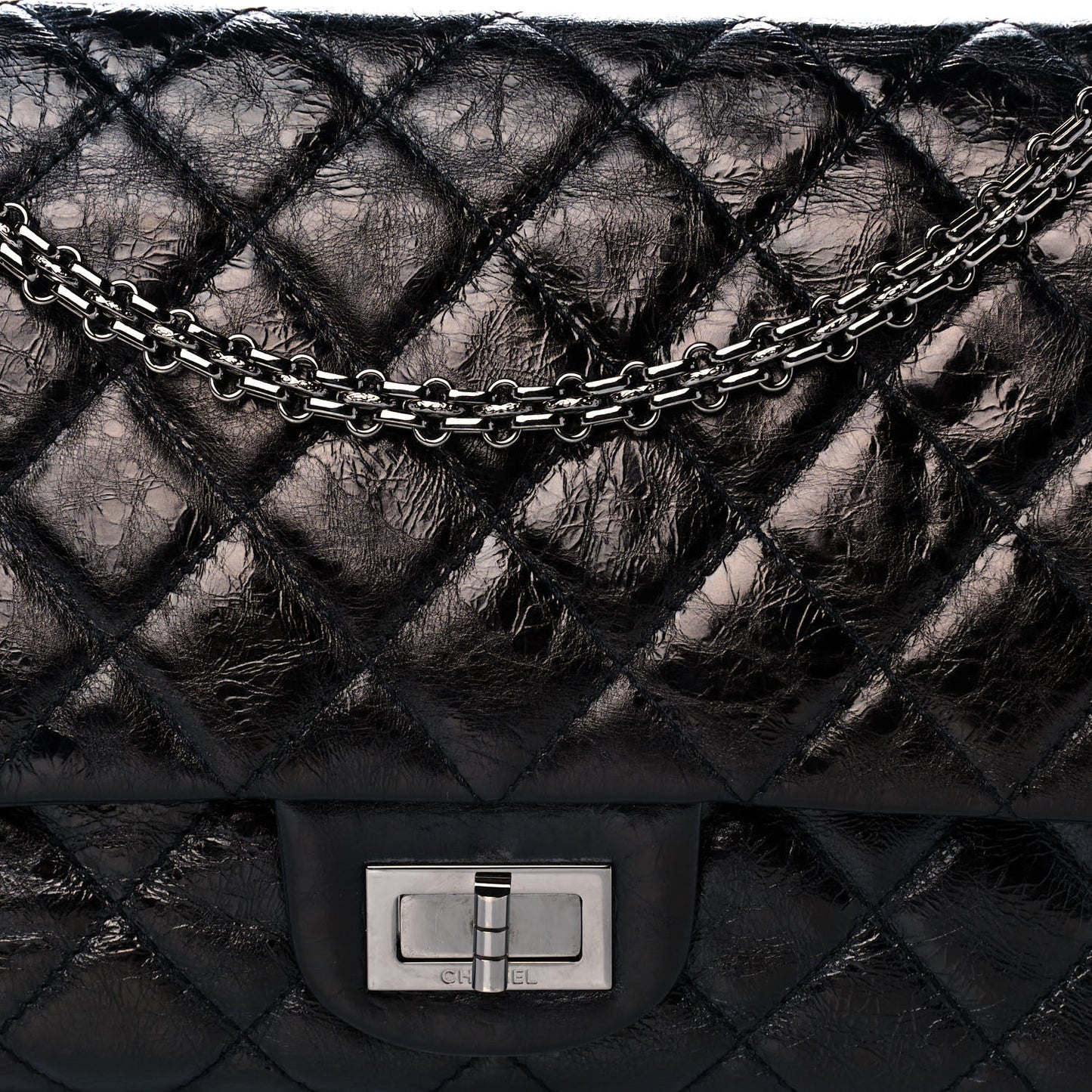 Metallic Aged Calfskin Quilted 2.55 Reissue 227 Flap Black
