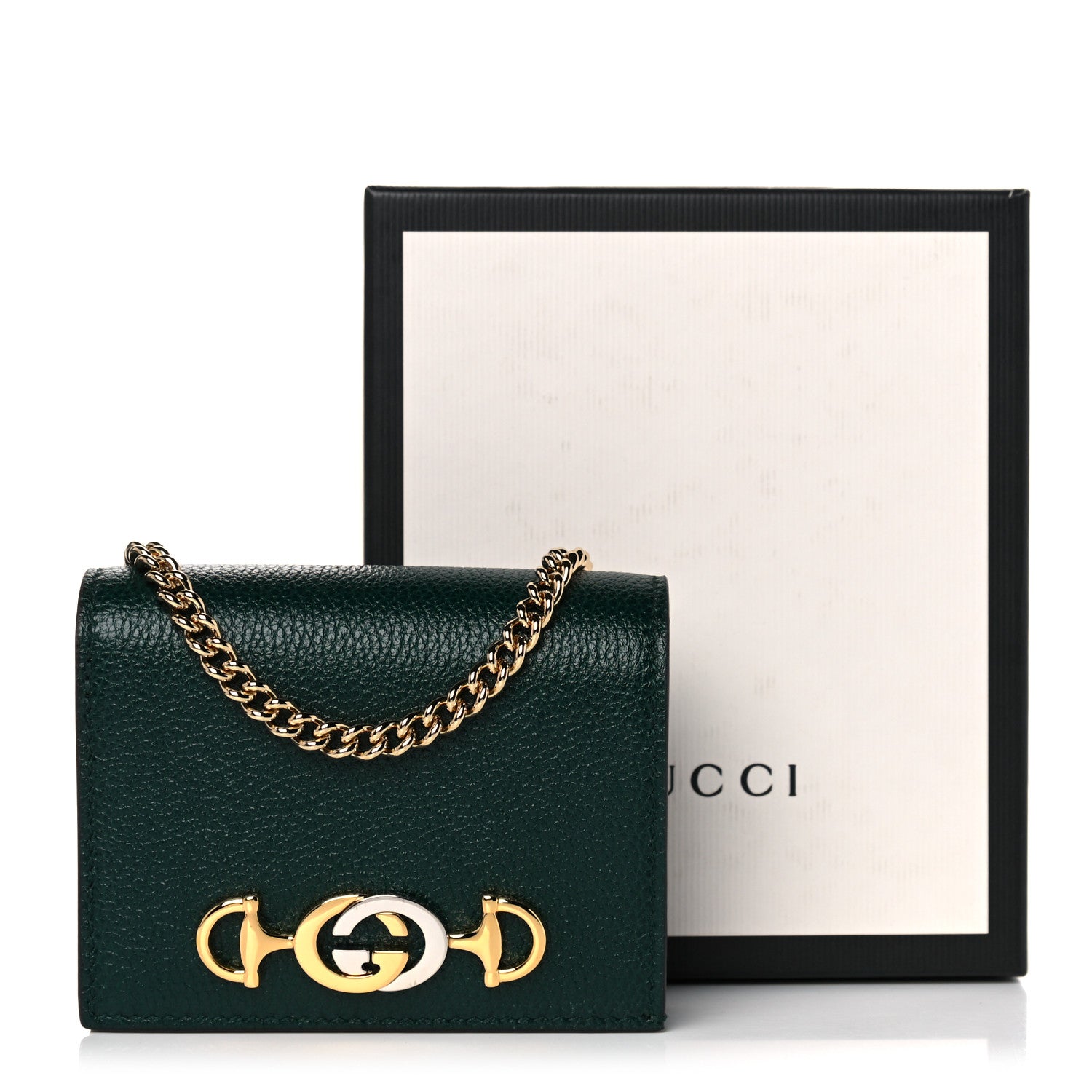 Gucci Grainy Calfskin Zumi Chain Card Case Wallet Vintage Green 10 of 10