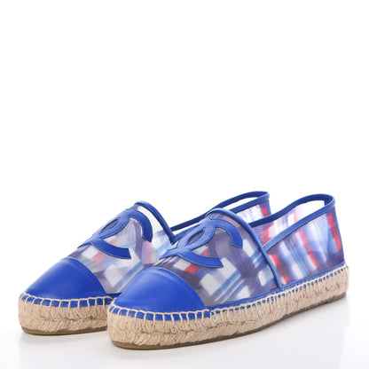Chanel Mesh Lambskin Plaid Print CC Espadrilles 40 Blue White Red 3 of 8