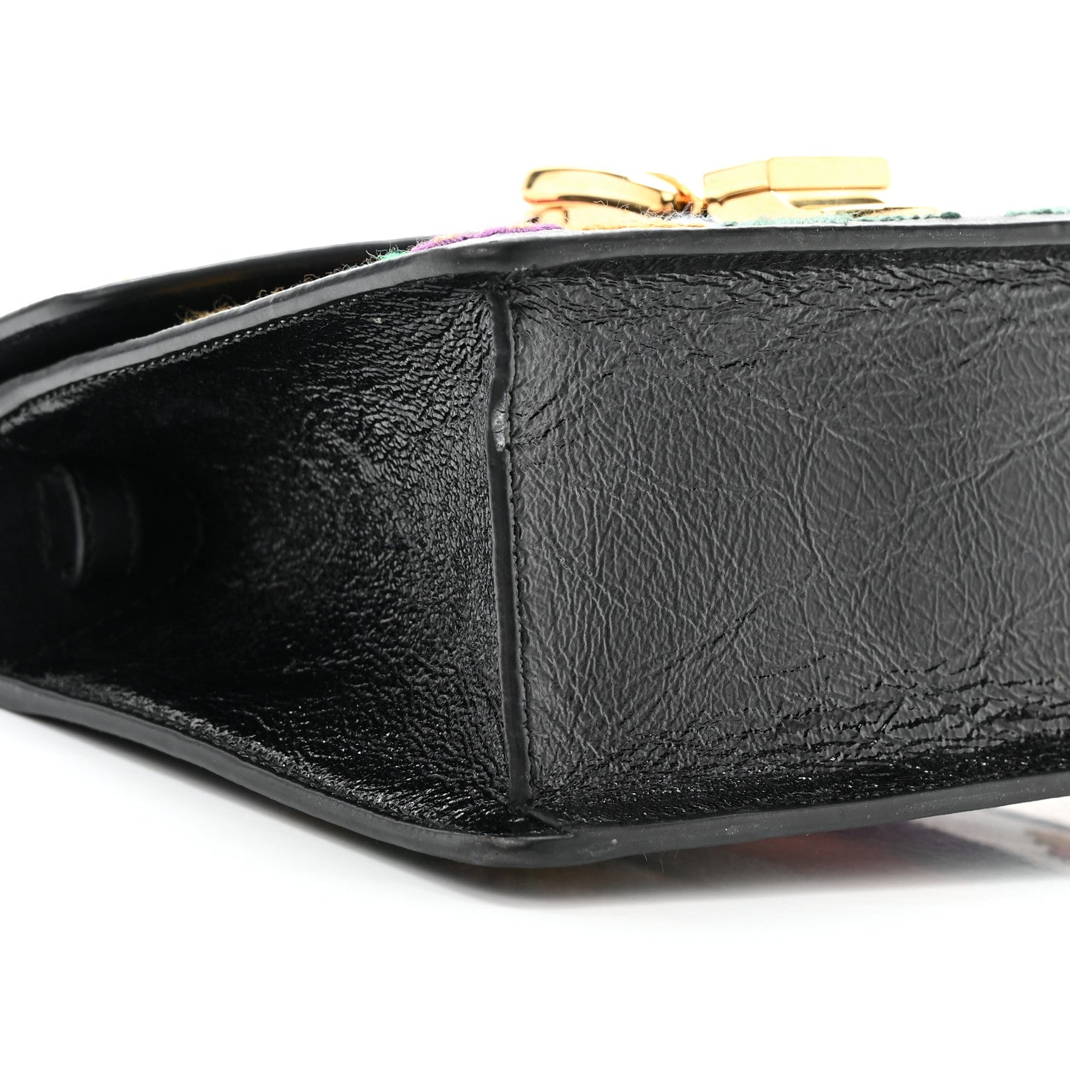 Gucci Patent Embroidered Mini Sylvie Top Handle Bag Black 10 of 11