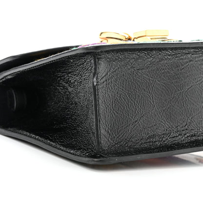 Gucci Patent Embroidered Mini Sylvie Top Handle Bag Black 10 of 11