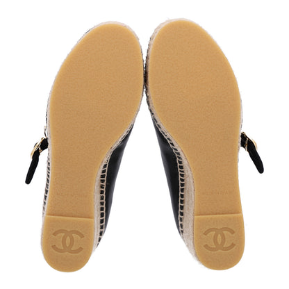 Chanel Lambskin Espadrille Mary Jane Wedges 37 Black 8 of 10