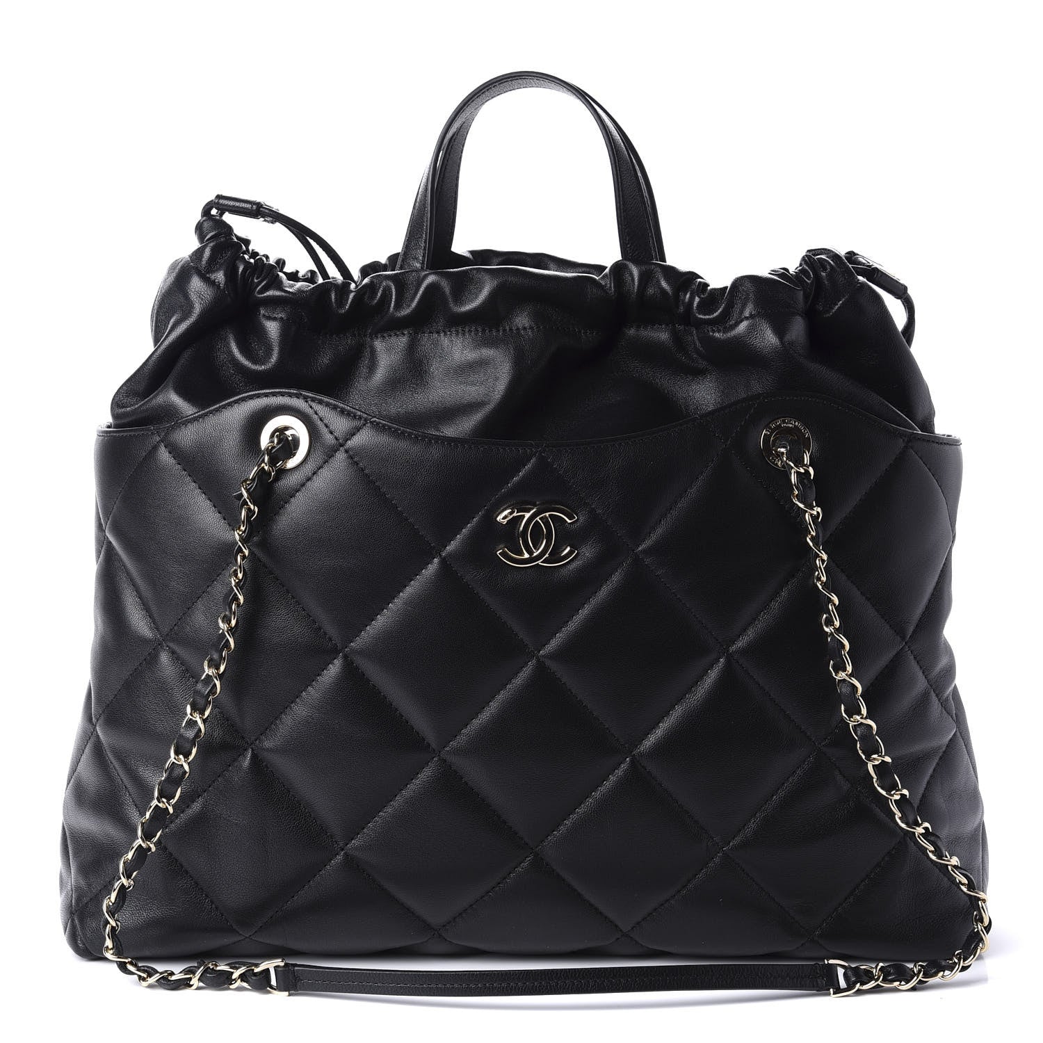 Chanel Lambskin Quilted Drawstring Shopping Bag Black 1 of 11