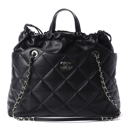 Chanel Lambskin Quilted Drawstring Shopping Bag Black 1 of 11