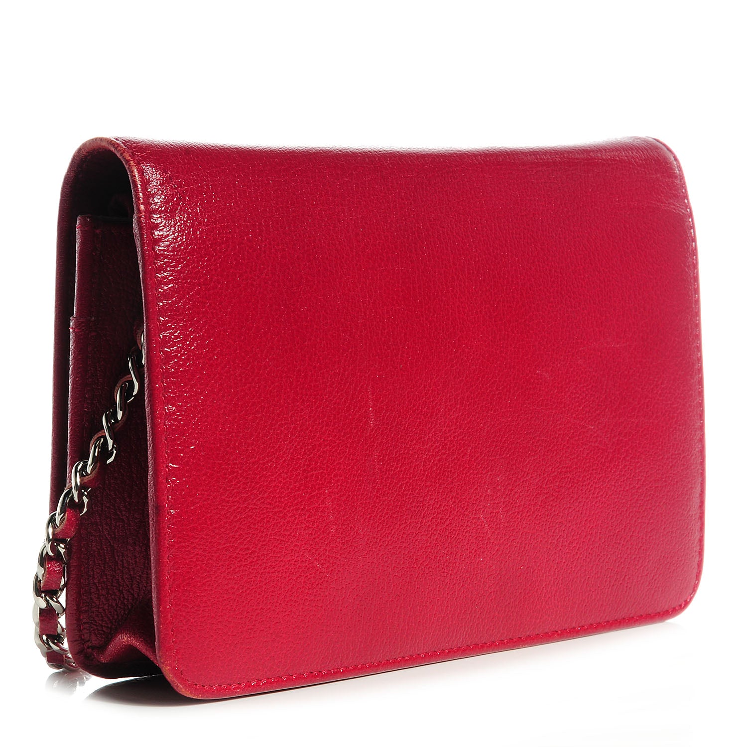 Chanel Calfskin Embossed Jacket Wallet On Chain WOC Red 3 of 9