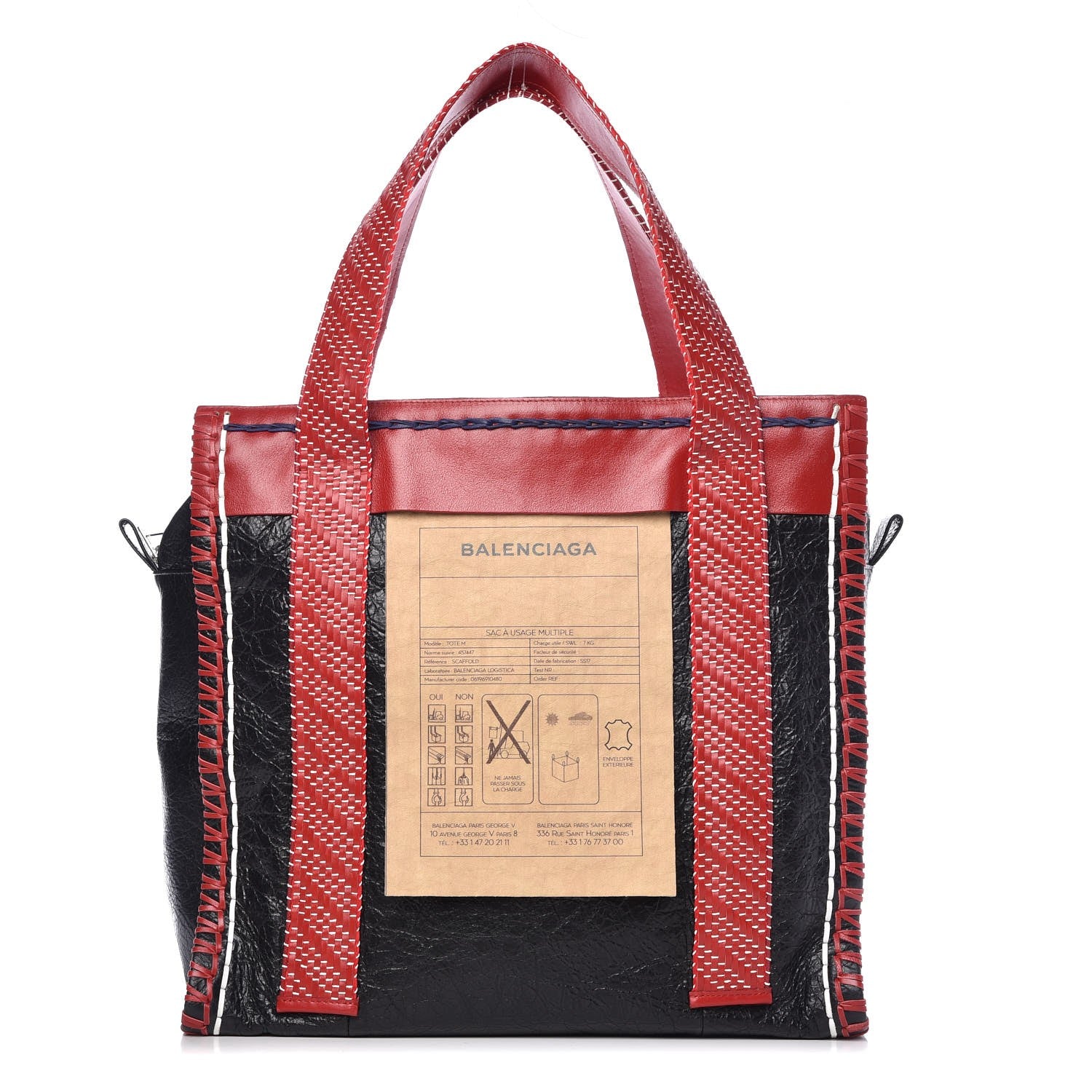 Balenciaga Agneau Arena Medium Scaffold Shopper Tote Red Black 1 of 9