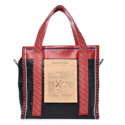 Balenciaga Agneau Arena Medium Scaffold Shopper Tote Red Black 1 of 9