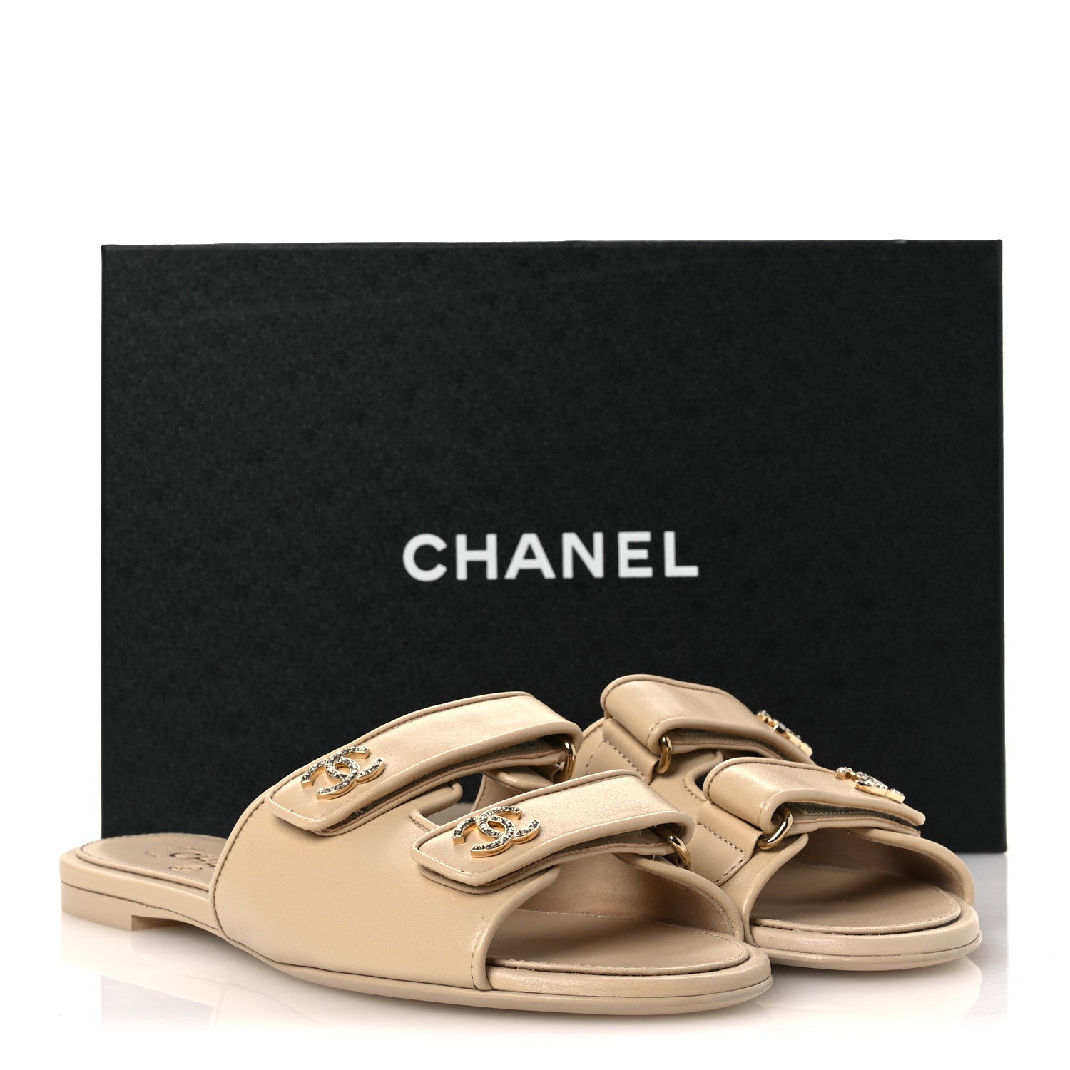 Chanel Lambskin Velcro Crystal CC Mules 40 Beige 12 of 12