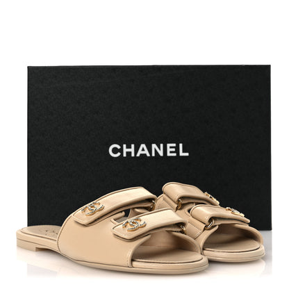 Chanel Lambskin Velcro Crystal CC Mules 40 Beige 12 of 12