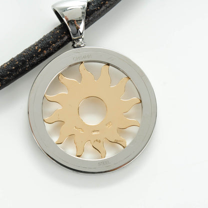 Bulgari 18K Yellow Gold Stainless Steel Tondo Sun Pendant Necklace 6 of 7