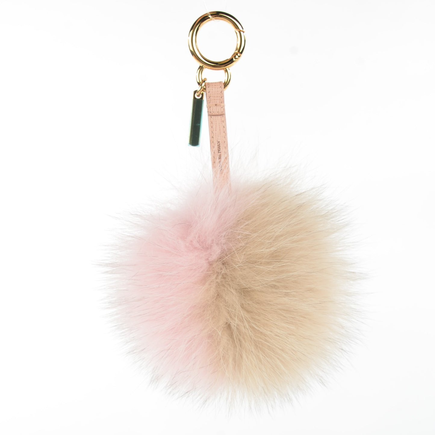 Fox Fur Vitello Elite Bi-Color Pom Pom Bag Charm Rosa Cammello Cipria