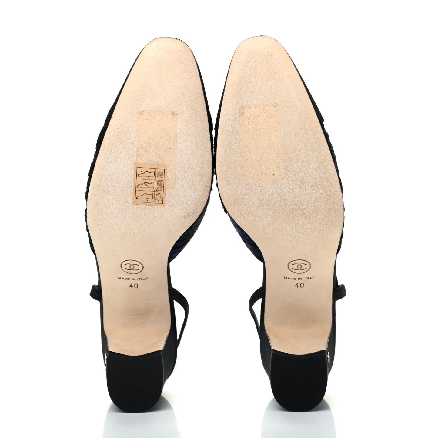 Lace Grosgrain Cap Toe CC Slingback Pumps 40 Navy Black