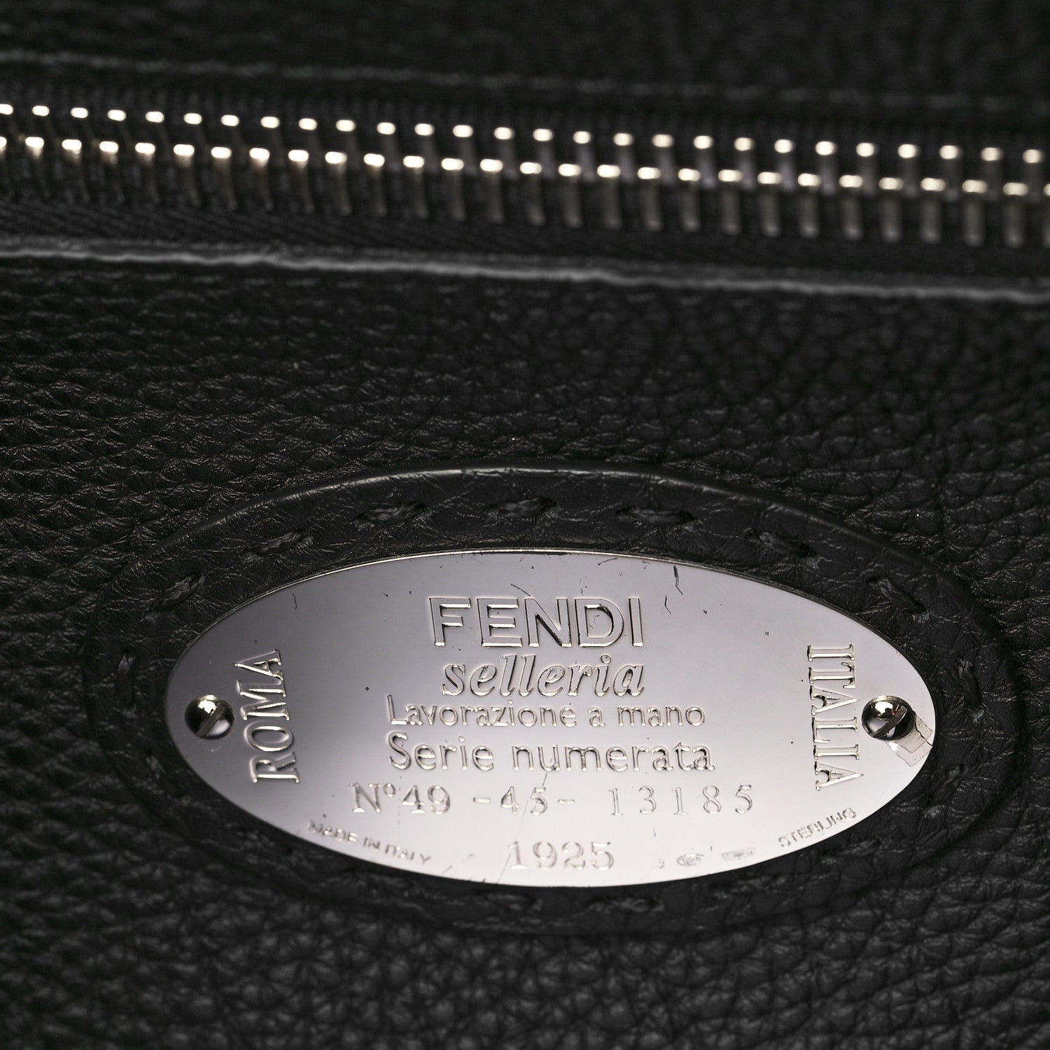 Fendi Cuoio Romano Selleria Metal Stitch Large Mens Peekaboo Iconic Essential Satchel Black 7 of 7