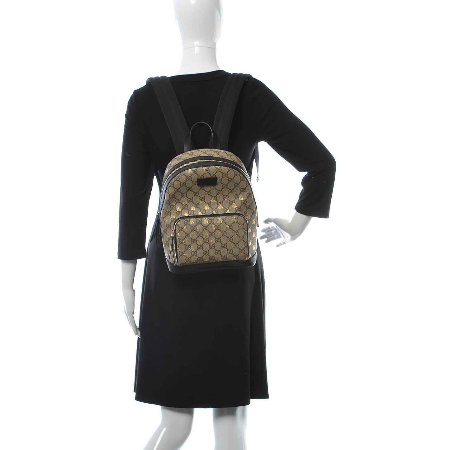 GG Supreme Monogram Bees Print Small Day Backpack Beige Oro Black