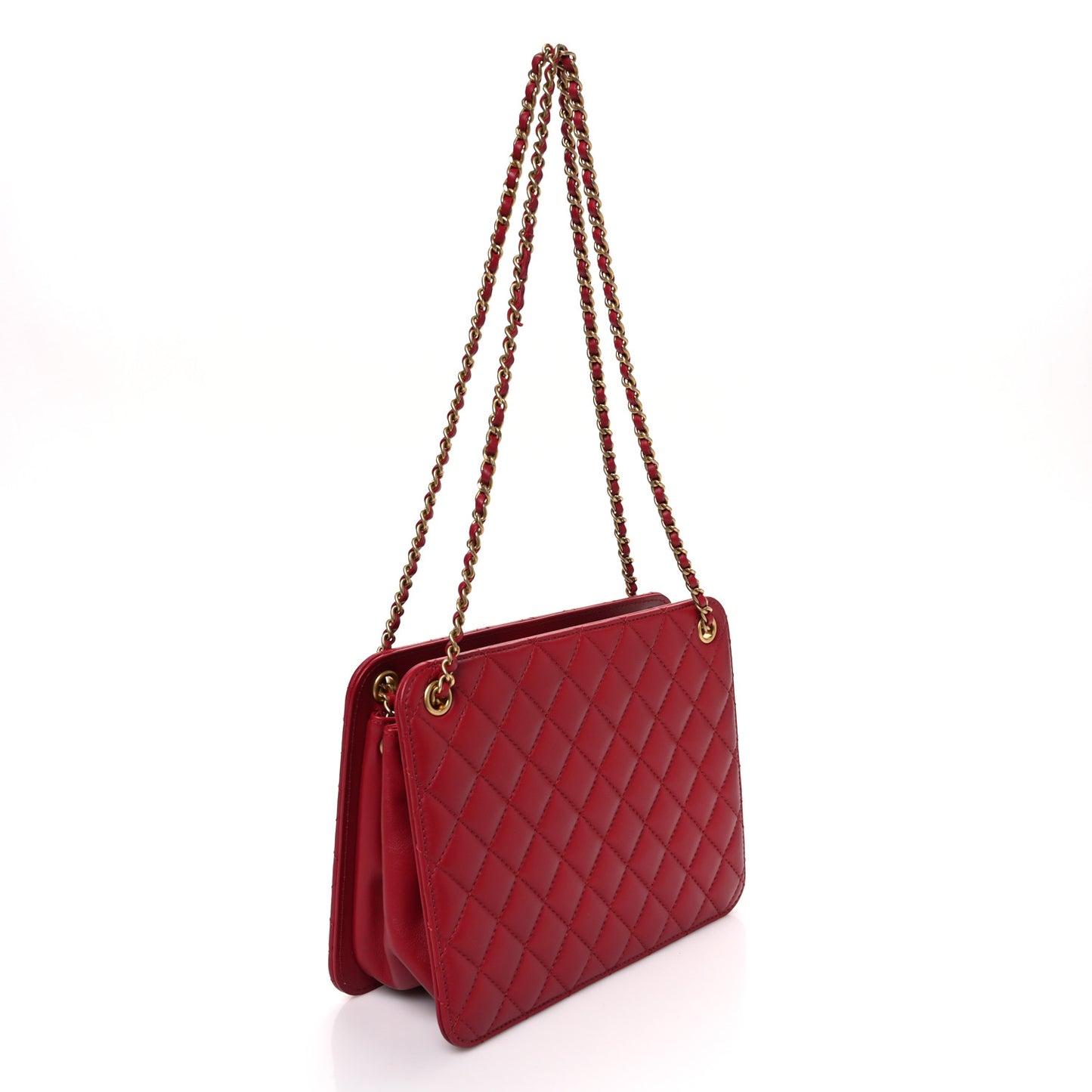 Calfskin Quilted CC Chain Accordion Tote Red