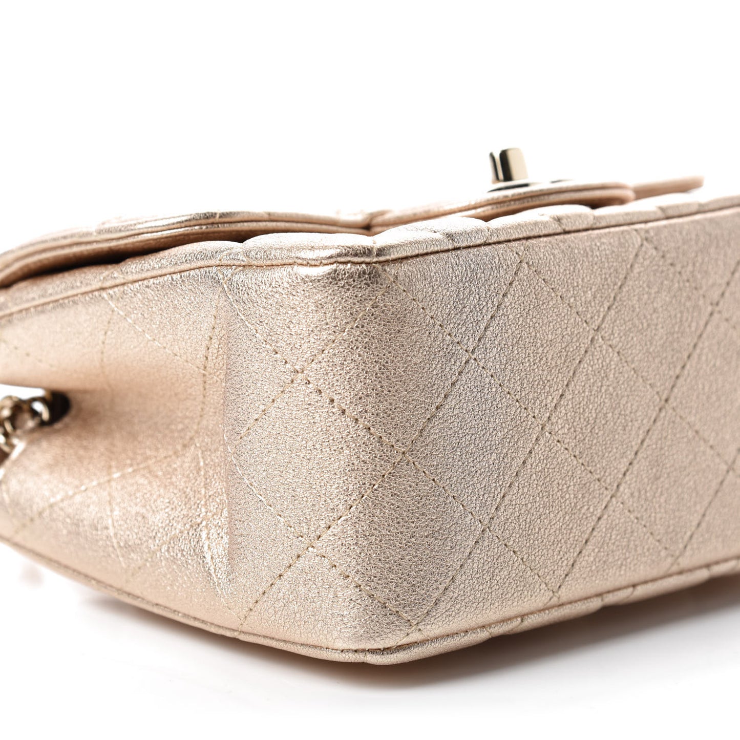 Metallic Lambskin Quilted Mini Square Flap Gold