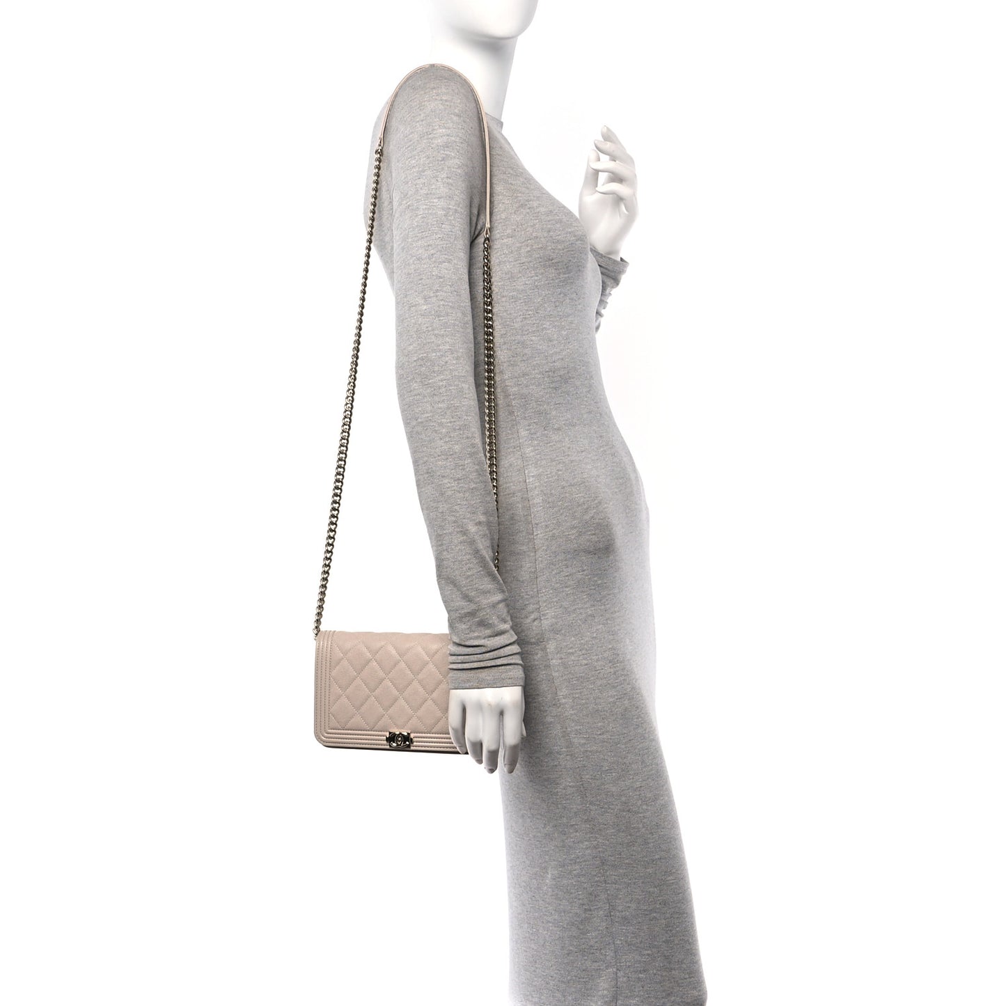 Caviar Quilted Boy Wallet On Chain WOC Light Beige