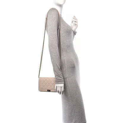 Chanel Caviar Quilted Boy Wallet On Chain WOC Light Beige 2 of 12