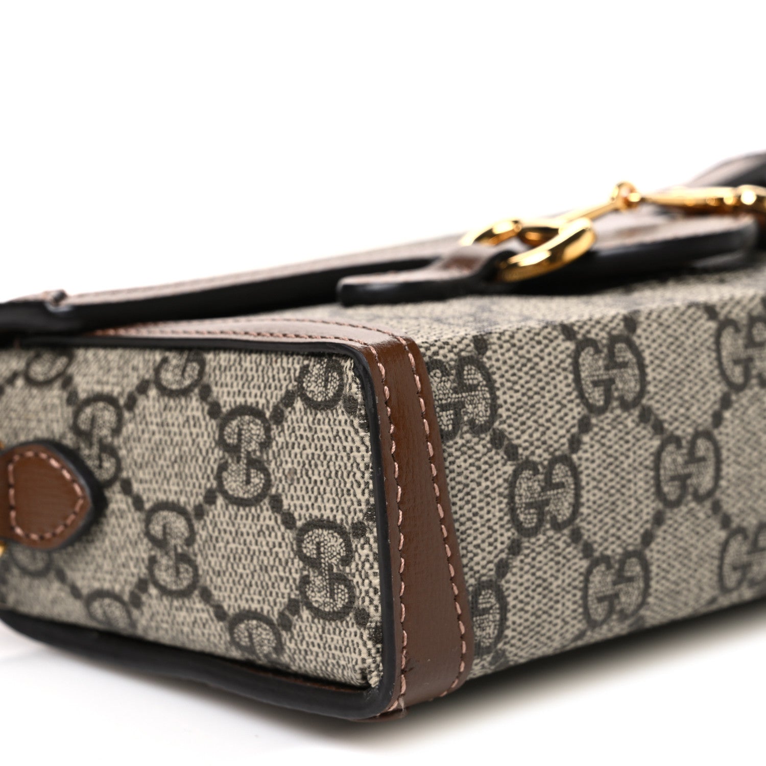 Gucci GG Supreme Monogram Mini Horsebit 1955 Shoulder Bag Beige Brown Sugar 9 of 10