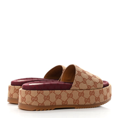 Gucci Canvas GG Monogram Angelina Platform Slide Sandals 37 Beige Ruggine 4 of 8