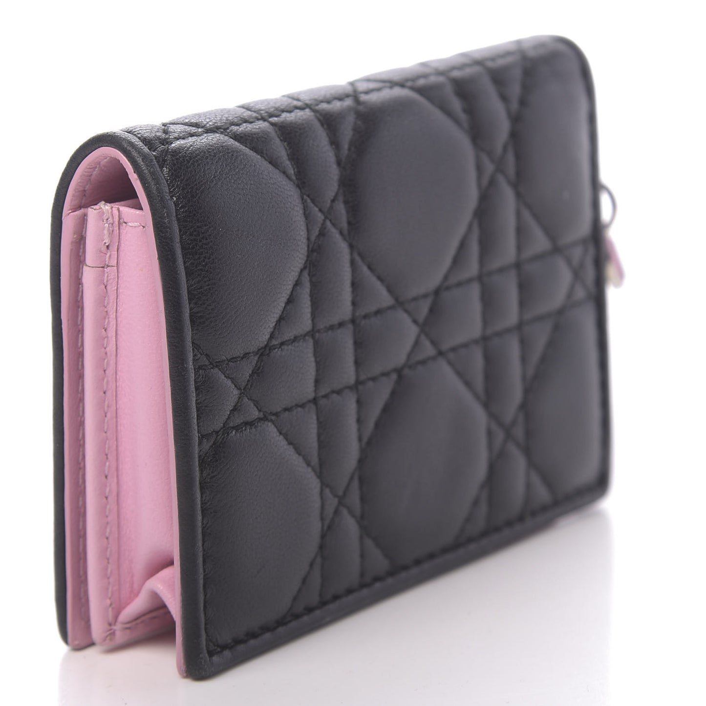 Lambskin Cannage Bi-Color Small Lady Dior Flap Card Holder Black Pink
