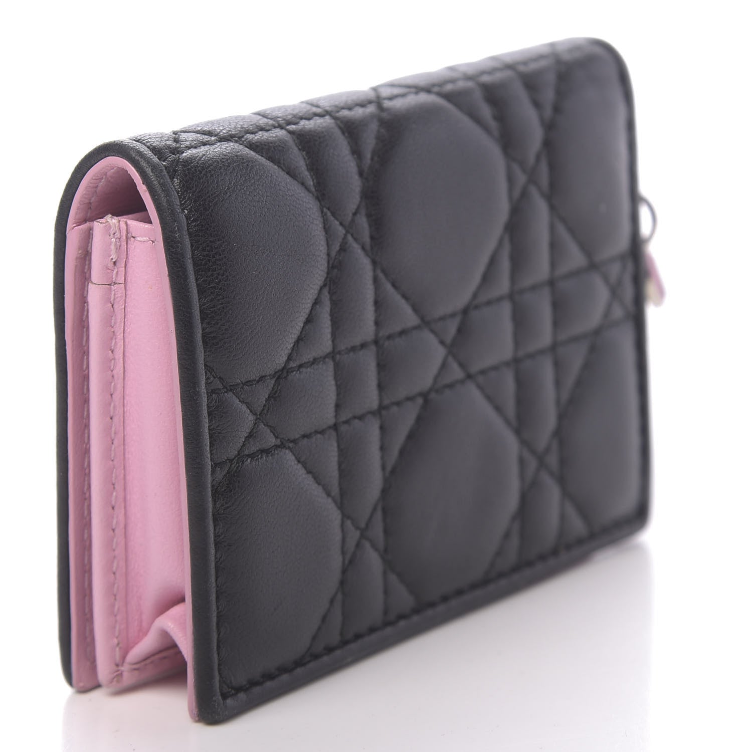 Christian Dior Lambskin Cannage Bi-Color Small Lady Dior Flap Card Holder Black Pink 3 of 8