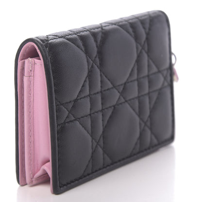 Christian Dior Lambskin Cannage Bi-Color Small Lady Dior Flap Card Holder Black Pink 3 of 8