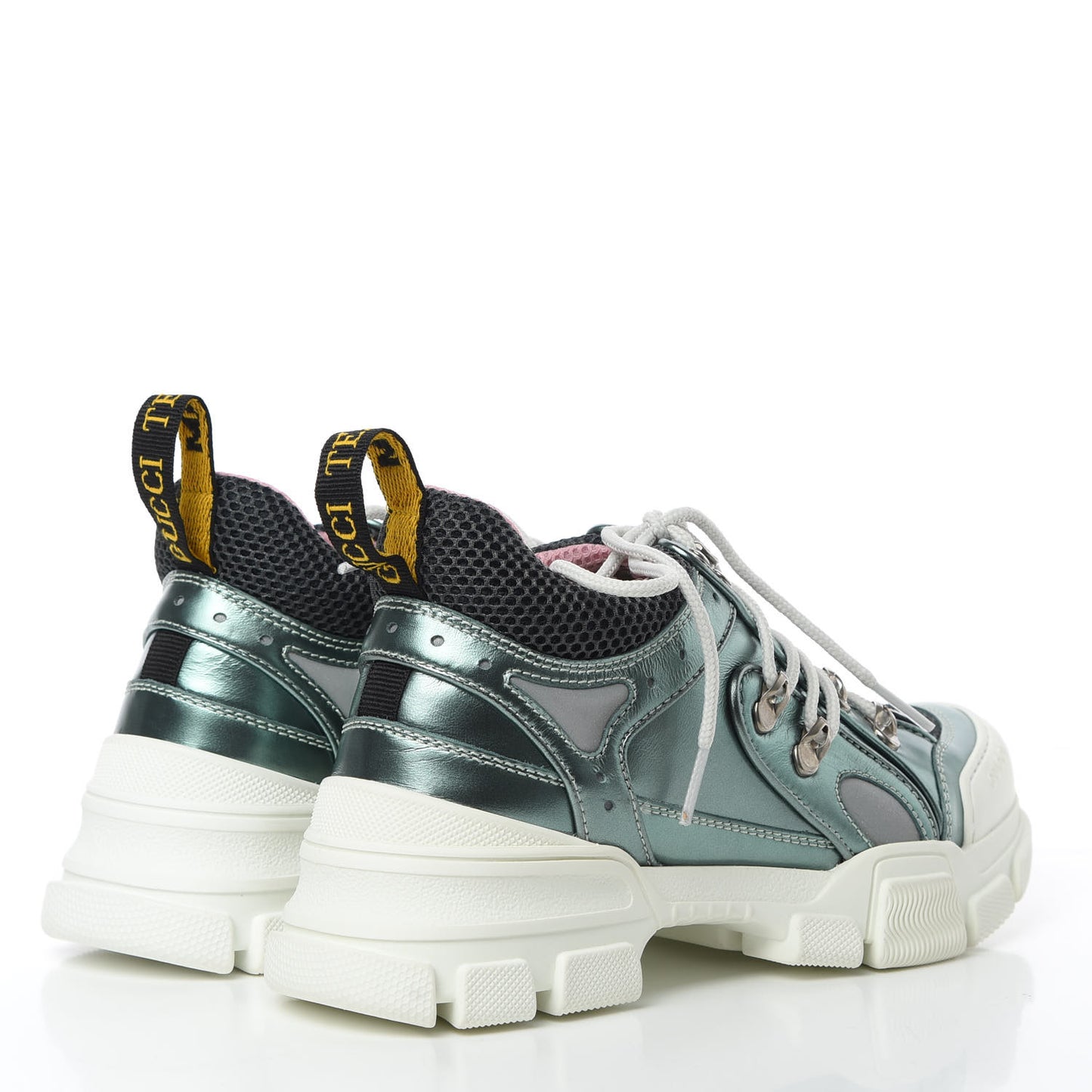 X SEGA Metallic Calfskin Removable Crystals Womens Flashtrek Sneakers 36 Lago Loess Silver