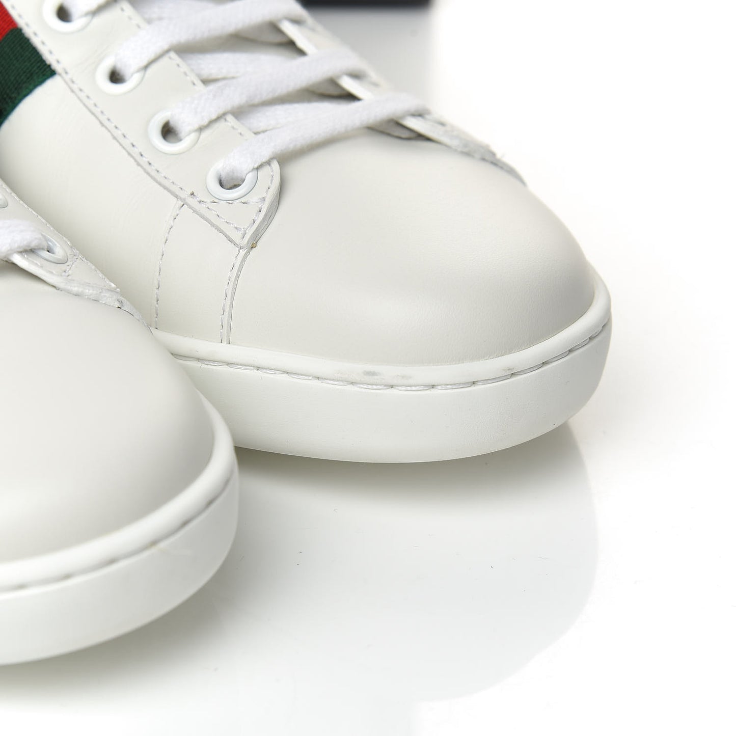 Calfskin Crocodile Web Womens Ace Sneakers 38.5 White Green