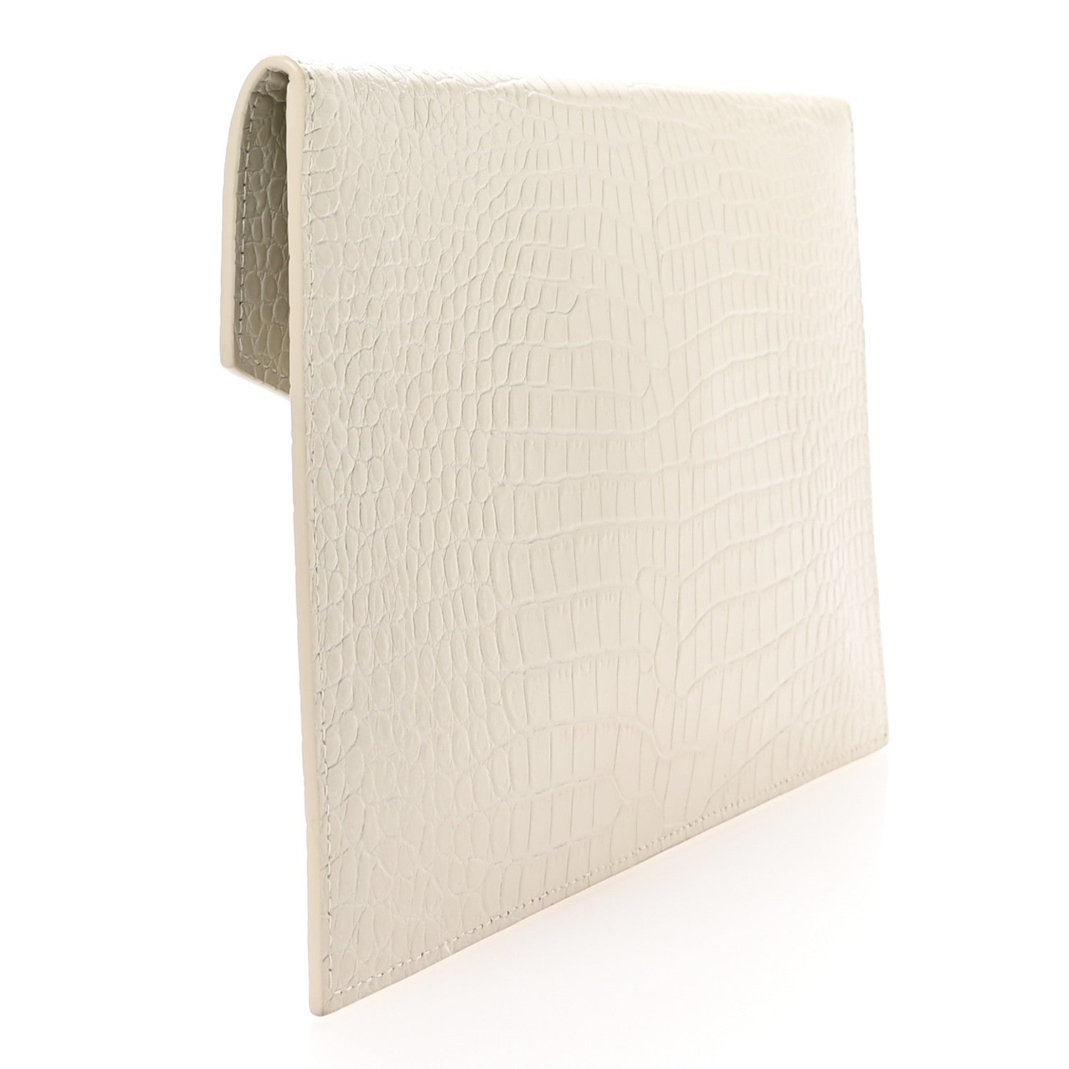 Saint Laurent Calfskin Crocodile Embossed Uptown Monogram Pouch Crema Soft 3 of 9